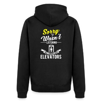 Ich Höre Nicht Zu Ich Denke An Aufzüge Fahrstuhl - Unisex Premium Bio Zip Hoodie - Schwarz - Hinten - Nico (187cm)