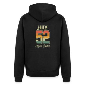 Vintage 70th Birthday July 1952 Sports Gift - Unisex Premium Organic Zip Hoodie - black - Back - Nico (187cm)