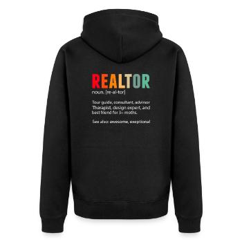Markler Immobilienmarkler Verkäufer Broker - Unisex Premium Bio Zip Hoodie - Schwarz - Hinten - Nico (187cm)