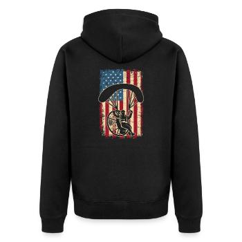 Amerika Flagge Patriot Fallschirmspringer USA - Unisex Premium Bio Zip Hoodie - Schwarz - Hinten - Nico (187cm)