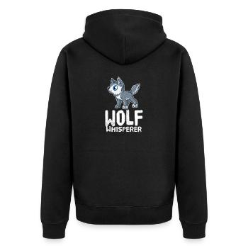 Wolf Wölfe Lustiger Sprüche Vollmond Wolfliebhaber - Unisex Premium Bio Zip Hoodie - Schwarz - Hinten - Nico (187cm)