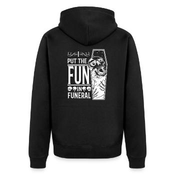 Funny Coffin Mortician I Put The Fun In Funeral - Unisex Premium Organic Zip Hoodie - black - Back - Nico (187cm)