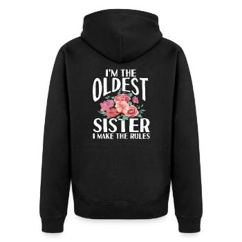 Geschwister Sprüche Bruder Schwester Familie - Unisex Premium Bio Zip Hoodie - Schwarz - Hinten - Nico (187cm)