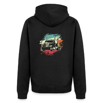 Trucker LKW Fahrer Brummiefahrer Lastwagen - Unisex Premium Bio Zip Hoodie - Schwarz - Hinten - Nico (187cm)