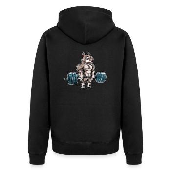 Pitbull Gewichtheben Fitness Gym Hundebesitzer - Unisex Premium Bio Zip Hoodie - Schwarz - Hinten - Nico (187cm)