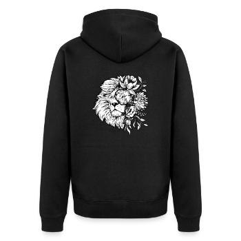 Floral Lion Flowers Wildlife Lion Head - Unisex Premium Organic Zip Hoodie - black - Back - Nico (187cm)