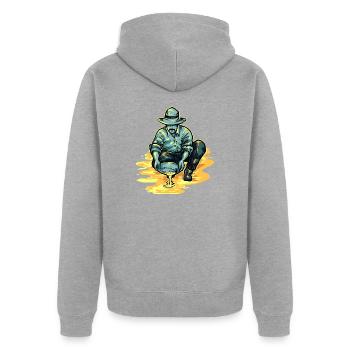 Goldsucher Goldmine Goldwäscher Goldrausch - Unisex Premium Bio Zip Hoodie - Grau meliert - Hinten - Nico (187cm)
