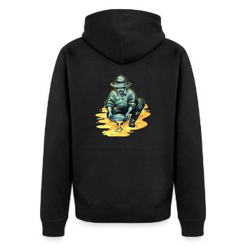 Goldsucher Goldmine Goldwäscher Goldrausch - Unisex Premium Bio Zip Hoodie - Schwarz - Hinten - Nico (187cm)