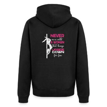 Never Mess With A Woman That Hangs Upside Down - Unisex Premium Organic Zip Hoodie - black - Back - Nico (187cm)