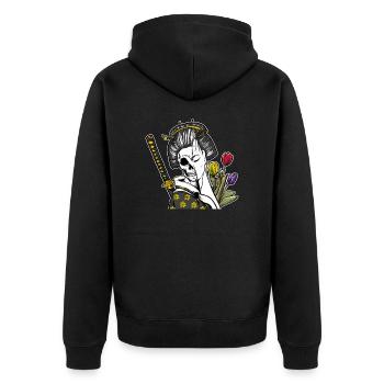 Japan Samurai Skelett Japanischer Krieger Bushido - Unisex Premium Bio Zip Hoodie - Schwarz - Hinten - Nico (187cm)