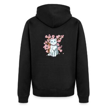 Fleur de cerisier japonais Samouraï Fleur de chat japonais - Veste à capuche bio Premium Unisexe - noir - Dos - Nico (187cm)