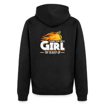 I Know I Play Like A Girl Try To Keep Up Darts - Unisex Premium Organic Zip Hoodie - black - Back - Nico (187cm)