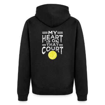 Mon cœur est sur ce court de tennis Mama Papa - Veste à capuche bio Premium Unisexe - noir - Dos - Nico (187cm)