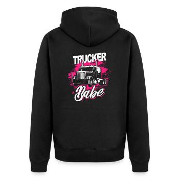 Trucker Babe LKW Fernfahrer Lastwagenfahrer Truck - Unisex Premium Bio Zip Hoodie - Schwarz - Hinten - Nico (187cm)