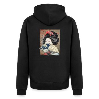 Vintage Kirschblüte Japan Japanisch Design Geisha - Unisex Premium Bio Zip Hoodie - Schwarz - Hinten - Nico (187cm)