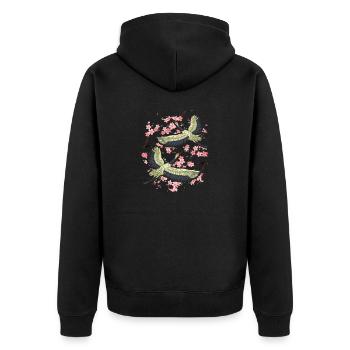 Cherry Blossom Japanese Art Bird Crane Japan Lover - Unisex Premium Organic Zip Hoodie - black - Back - Nico (187cm)