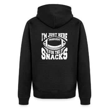 I'm Just Here For The Snacks American Football - Unisex Premium Bio Zip Hoodie - Schwarz - Hinten - Nico (187cm)
