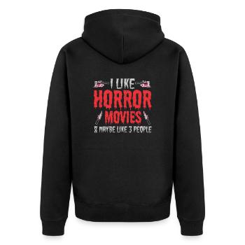 Horror Horrorfilme Sarkasmus Halloween Grusel - Unisex Premium Bio Zip Hoodie - Schwarz - Hinten - Nico (187cm)