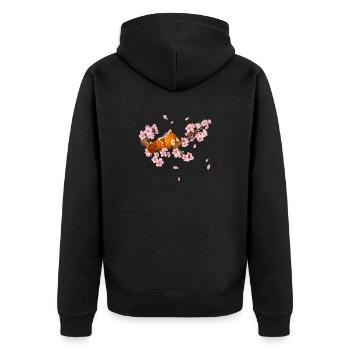 Süßer Kleiner Panda Roter Panda Japan Kirschblüte - Unisex Premium Bio Zip Hoodie - Schwarz - Hinten - Nico (187cm)