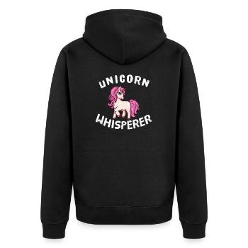 Funny Unicorn Lover Unicorn Whisperer - Unisex Premium Organic Zip Hoodie - black - Back - Nico (187cm)