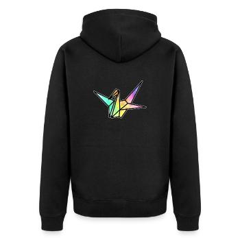 Origami Japan Faltkunst Papier Kranich Japanisch - Unisex Premium Bio Zip Hoodie - Schwarz - Hinten - Nico (187cm)