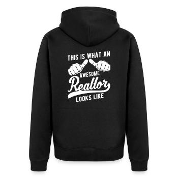 Immobilienmakler Makler Maklerin Haus Verkäufer - Unisex Premium Bio Zip Hoodie - Schwarz - Hinten - Nico (187cm)