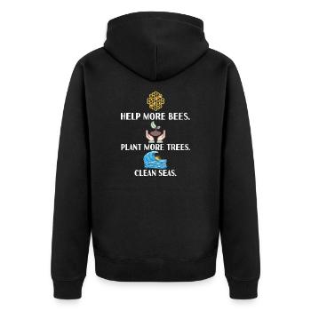Help More Bees Plant More Trees Clean Seas - Unisex Premium Organic Zip Hoodie - black - Back - Nico (187cm)