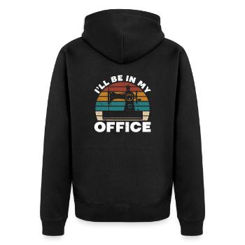 Retro Sew I'll Be In My Office Tailors Sewers - Unisex Premium Organic Zip Hoodie - black - Back - Nico (187cm)