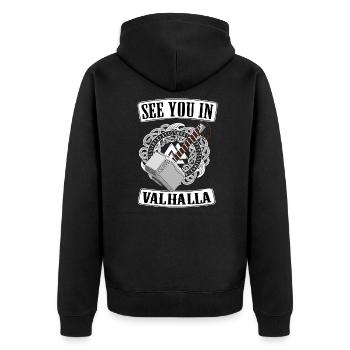 Viking Valhalla Runes Thor Hammer - Unisex Premium Organic Zip Hoodie - black - Back - Nico (187cm)