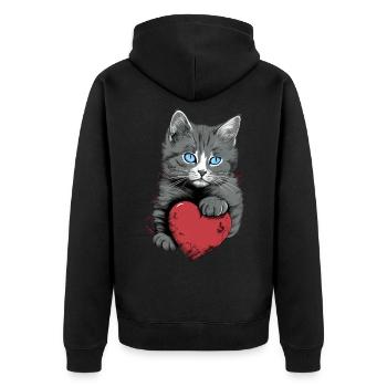 Chat mignon avec cœur pour les amoureux des chats aiment bébé - Veste à capuche bio Premium Unisexe - noir - Dos - Nico (187cm)