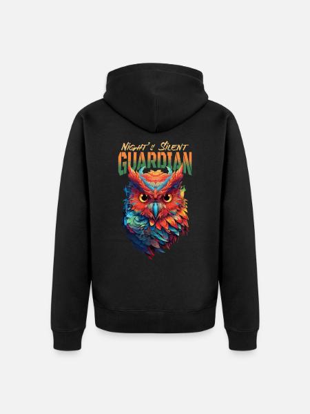 Eule Vogel Wächter Nacht Natur Mystisch Bunt Kunst - Unisex Premium Bio Zip Hoodie - Schwarz