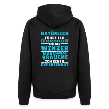 Ich führe Selbstgespräche - Winzer Edition - Unisex Premium Bio Zip Hoodie - Schwarz - Hinten - Nico (187cm)