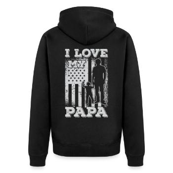 Ich liebe meinen Papa Vatertag Tochter Sohn - Unisex Premium Bio Zip Hoodie - Schwarz - Hinten - Nico (187cm)