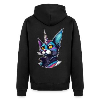 Psychedelisches Motiv Einhorn Katze - Unisex Premium Bio Zip Hoodie - Schwarz - Hinten - Nico (187cm)