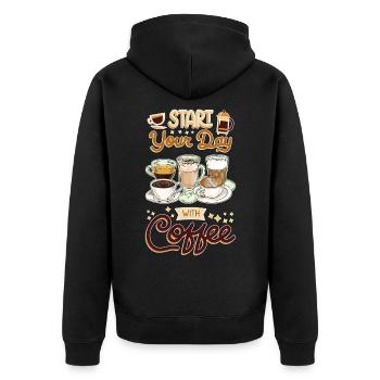 Coffee Coffee Lover Coffee Mug Barista Vintage - Unisex Premium Organic Zip Hoodie - black - Back - Nico (187cm)