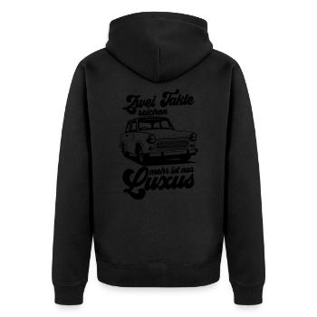 Farbe änderbar | Trabbi Zweitakt  - Unisex Premium Bio Zip Hoodie - Schwarz - Hinten - Nico (187cm)