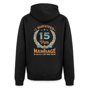 I Survived 15 Years Of Marriage - Unisex Premium Bio Zip Hoodie - Schwarz - Hinten - Nico (187cm)