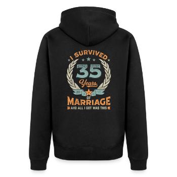 I Survived 35 Years Of Marriage - Unisex Premium Bio Zip Hoodie - Schwarz - Hinten - Nico (187cm)