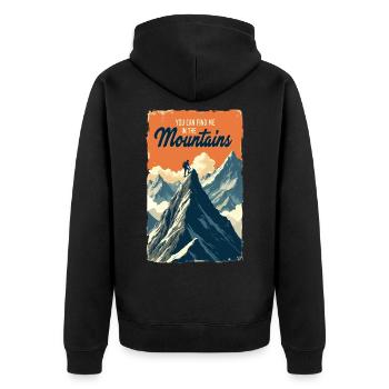 Du findest mich in den Bergen - Unisex Premium Bio Zip Hoodie - Schwarz - Hinten - Nico (187cm)