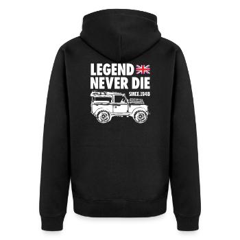 Landy Legend Never Die - Unisex Premium Organic Zip Hoodie - black - Back - Nico (187cm)