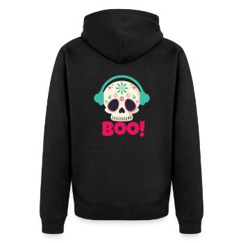 Boo Totenkopf - Unisex Premium Bio Zip Hoodie - Schwarz - Hinten - Nico (187cm)