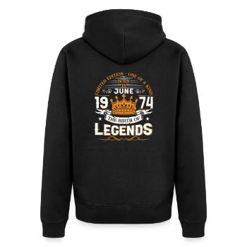 49th Birthday Man June Vintage 1974 Legendary - Unisex Premium Organic Zip Hoodie - black - Back - Nico (187cm)