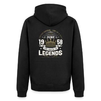 65. Geburtstag Mann Juni Jahrgang 1958 Legendary - Unisex Premium Bio Zip Hoodie - Schwarz - Hinten - Nico (187cm)