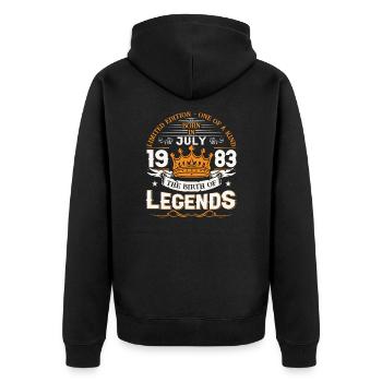 40th Birthday Man July Vintage 1983 Legendary - Unisex Premium Organic Zip Hoodie - black - Back - Nico (187cm)
