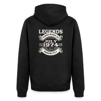 49th Birthday Man Legendary July Born 1974 - Unisex Premium Organic Zip Hoodie - black - Back - Nico (187cm)