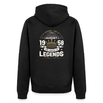 65. Geburtstag Mann August Jahrgang 1958 Legendary - Unisex Premium Bio Zip Hoodie - Schwarz - Hinten - Nico (187cm)