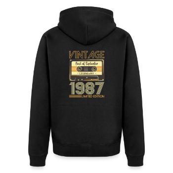 36e anniversaire septembre millésime 1987 cassette - Veste à capuche bio Premium Unisexe - noir - Dos - Nico (187cm)