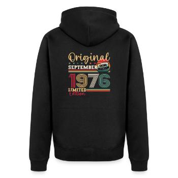47. Geburtstag September Jahrgang 1976 Kassette - Unisex Premium Bio Zip Hoodie - Schwarz - Hinten - Nico (187cm)