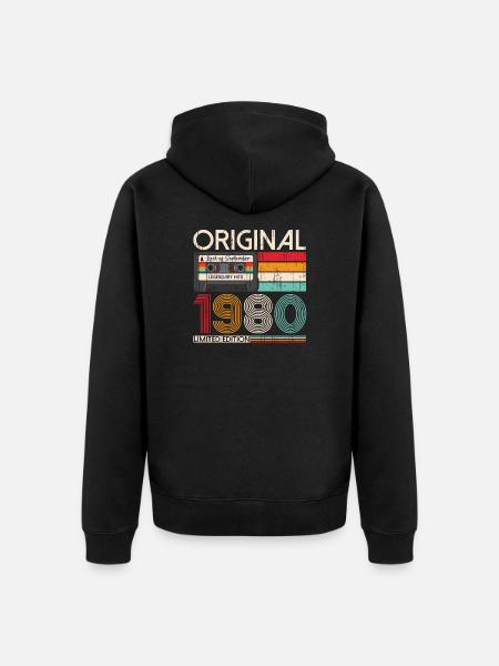 43e verjaardag september Vintage 1980 Cassette - Uniseks Premium bio ziphoodie - zwart