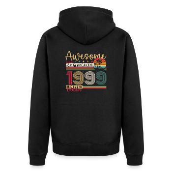 24th Birthday September Vintage 1999 Awesome - Unisex Premium Organic Zip Hoodie - black - Back - Nico (187cm)